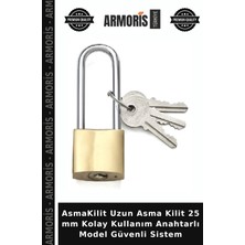 Armoris Asmakilit Uzun Asma Kilit 25 mm Kolay Kullanım Anahtarlı Model Güvenli Sistem