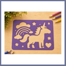 Bezos 3D Baskı Unicorn ve Gökkuşağı Çizim Şablonu - Desen Kalıbı - Mor Dlra