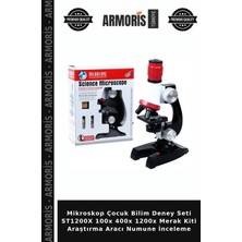 Armoris Mikroskop Çocuk Bilim Deney Seti ST1200X 100X 400X 1200X Merak Kiti Araştırma Aracı Numune Inceleme