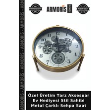 Armoris Özel Üretim Tarz Aksesuar Ev Hediyesi Stil Sahibi Metal Çarklı Sehpa Saat