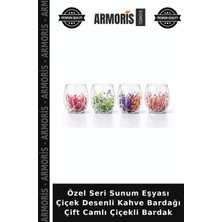 Armoris Özel Seri Sunum Eşyası Çiçek Desenli Kahve Bardağı Çift Camlı Çiçekli Bardak