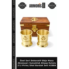 Armoris Özel Seri Dekoratif Obje Masa Aksesuarı Sunumluk Ahşap Kutulu 2'li Pirinç Shot Bardak Seti 4288A