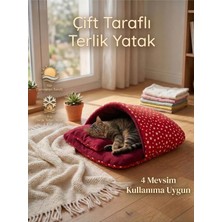 Royal Rain Store Terlik Model Çift Taraflı Kedi &amp; Küçük Irk Köpek Yatağı, 50X50 Cm, Kırmızı