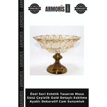 Armoris Özel Seri Estetik Tasarım Masa Süsü Çeyizlik Gold Detaylı Eskitme Ayaklı Dekoratif Cam Sunumluk