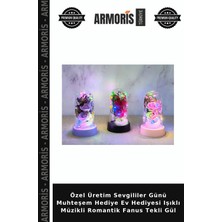 Armoris Özel Üretim Sevgililer Günü Muhteşem Hediye Ev Hediyesi Işıklı Müzikli Romantik Fanus Tekli Gül
