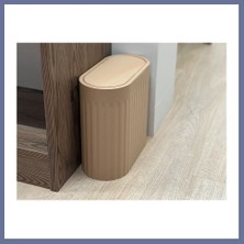 Bezos 3D Baskı Yivli Oval Çöp Kutusu Sallanır Kapaklı Banyo Tuvalet Mutfak Ofis Kovası 24X12X23 cm Bej Dlra