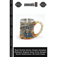 Armoris Özel Üretim Korku Temalı Arkadaş Hediyesi Doğum Günü Grim Reaper Azrail Kabartmalı 3D Çelik Kupa
