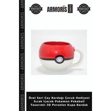 Armoris Özel Seri Çay Bardağı Çocuk Hediyesi Sıcak Içecek Pokemon Pokeball Tasarımlı 3D Porselen Kupa Bardak
