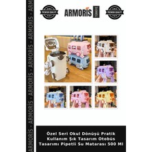 Armoris Özel Seri Okul Dönüşü Pratik Kullanım Şık Tasarım Otobüs Tasarımı Pipetli Su Matarası 500 ml