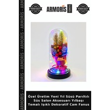 Armoris Özel Üretim Yeni Yıl Süsü Parıltılı Süs Salon Aksesuarı Yılbaşı Temalı Işıklı Dekoratif Cam Fanus
