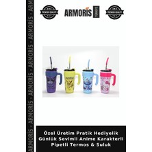 Armoris Özel Üretim Pratik Hediyelik Günlük Sevimli Anime Karakterli Pipetli Termos & Suluk