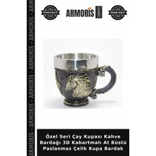 Armoris Özel Seri Çay Kupası Kahve Bardağı 3D Kabartmalı At Büstü Paslanmaz Çelik Kupa Bardak