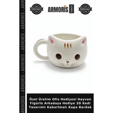 Armoris Özel Üretim Ofis Hediyesi Hayvan Figürlü Arkadaşa Hediye 3D Kedi Tasarımlı Kabartmalı Kupa Bardak