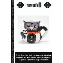 Armoris Özel Üretim Kahve Bardağı Mutfak Gereci 3D Kurukafa Tutan Baykuş Figürlü Seramik Kupa Bardak