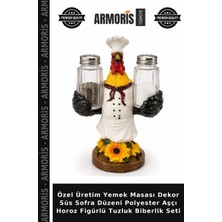 Armoris Özel Üretim Yemek Masası Dekor Süs Sofra Düzeni Polyester Aşçı Horoz Figürlü Tuzluk Biberlik Seti