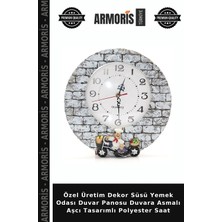 Armoris Özel Üretim Dekor Süsü Yemek Odası Duvar Panosu Duvara Asmalı Aşcı Tasarımlı Polyester Saat
