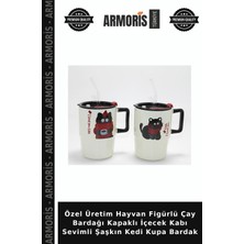 Armoris Özel Üretim Hayvan Figürlü Çay Bardağı Kapaklı Içecek Kabı Sevimli Şaşkın Kedi Kupa Bardak