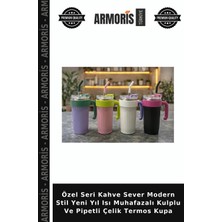 Armoris Özel Seri Kahve Sever Modern Stil Yeni Yıl Isı Muhafazalı Kulplu ve Pipetli Çelik Termos Kupa