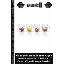 Armoris Özel Seri Sıcak Içecek Çiçek Desenli Masaüstü Ürün Çift Camlı Çiçekli Kupa Bardak