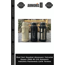Armoris Özel Seri Seyahat Aksesuarı Yolculuk Eşyası 2000 ml Çift Katmanlı Vakumlu Paslanmaz Çelik Termos