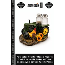 Armoris Polyester Traktör Horoz Figürlü Tuzluk Biberlik Dekoratif Set Dekorasyon Eşyası Rustik Parça
