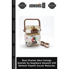 Armoris Özel Üretim Okul Suluğu Günlük Su Kapibara Desenli Çift Bölmeli Pipetli Çocuk Matarası