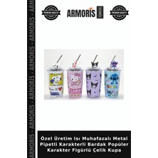 Armoris Özel Üretim Isı Muhafazalı Metal Pipetli Karakterli Bardak Popüler Karakter Figürlü Çelik Kupa