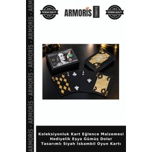 Armoris Koleksiyonluk Kart Eğlence Malzemesi Hediyelik Eşya Gümüş Dolar Tasarımlı Siyah Iskambil Oyun Kartı