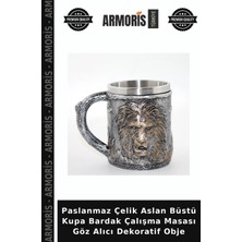 Armoris Paslanmaz Çelik Aslan Büstü Kupa Bardak Çalışma Masası Göz Alıcı Dekoratif Obje