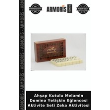 Armoris Ahşap Kutulu Melamin Domino Yetişkin Eğlencesi Aktivite Seti Zeka Aktivitesi