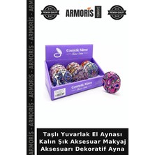 Armoris Taşlı Yuvarlak El Aynası Kalın Şık Aksesuar Makyaj Aksesuarı Dekoratif Ayna
