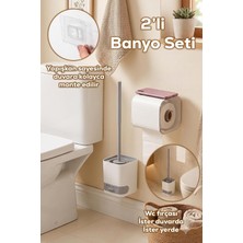 2li Banyo Seti Yapışkanlı Banyo Tuvalet Kağıtlığı Tuvalet Fırçası Peçetelik Tuvalet Fır