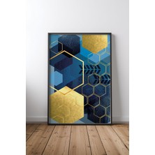 Keyf Home Blue Geo Luxe Siyah Çerçeveli Mdf Tablo Poster Salon Duvar Dekoru Hediye