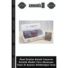 Armoris Özel Üretim Klasik Tasarım Estetik Model Tarz Aksesuar Taşlı El Aynası Dikdörtgen Ince