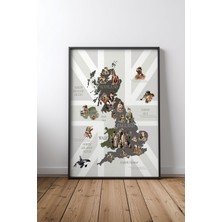 Keyf Home Dapper Animals Of Uk Map Siyah Çerçeveli Mdf Tablo Poster Salon Duvar Dekoru Hediye