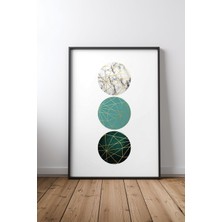 Keyf Home Green Teal Gold Geometric Siyah Çerçeveli Mdf Tablo Poster Salon Duvar Dekoru Hediye