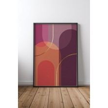 Keyf Home Abstract Geometric Arches With Gold Lines Siyah Çerçeveli Mdf Tablo Poster Salon Duvar Dekoru Hediye
