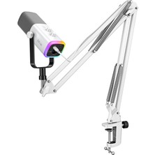 Royal Rain Store Fıfıne Oyun Xlr/usb Mikrofon Seti, Pc/ps5 Için Akış Dinamik Mikrofon Seti, Vokal Podcast Kayıt Seslendirmesi Için Bilgisayar Mikrofonu, Kulaklık Jakı, Kazanç Düğmesi, Kol Standı-Ampligame AM8T Beyaz