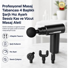 Tr Profesyonel Masaj Tabancası 4 Başlıklı Şarjlı Hız Ayarlı Sessiz Kas ve Vücut Masaj Aleti