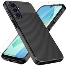 Universal Samsung ile Uyumlu Galaxy S25 Fe Kılıf Kamera Korumalı Karbon Desenli Koruyucu Silikon + Ekran Cam Set
