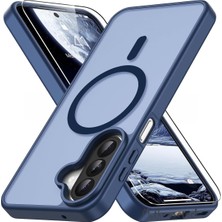 Universal Samsung Galaxy A27 Için Kılıf Mat Magsafe Ile Uyumlu Renkli Kenarlı Kamera Çıkıntı Korumalı + 9h Ekran Koruyucu Cam Set - Lacivert