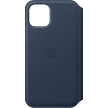 Universal iPhone 11 Pro Için Deri Folyo Kılıf - Derin Mavi