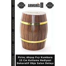 Armoris Pirinç Ahşap Fıçı Kumbara 15 cm Kutlama Hediyesi Dekoratif Obje Salon Detayı