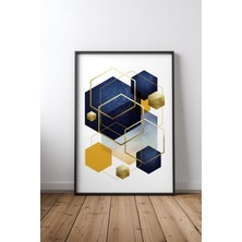 Keyf Home Navy Gold Luxe 4 Siyah Çerçeveli Mdf Tablo Poster Salon Duvar Dekoru Hediye