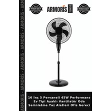 Armoris 16 Inç 5 Pervaneli 45W Performans Ev Tipi Ayaklı Vantilatör Oda Serinletme Yaz Aletleri Ofis Gereci