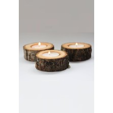 Tr 5'li Doğal Mumluk Seti, Tealight Mum Tutucu, Meşe Şamdanlar, Rustik Düğün Dekoru