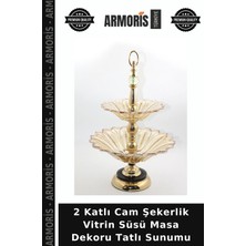 Armoris 2 Katlı Cam Şekerlik Vitrin Süsü Masa Dekoru Tatlı Sunumu