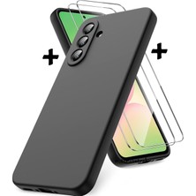 Universal Samsung Galaxy A36 ile Uyumlu A37/A36/A56 Kılıf Kamera Korumalı Renkli Mat Silikon + 9h Ekran Koruyucu Cam Set - Siyah