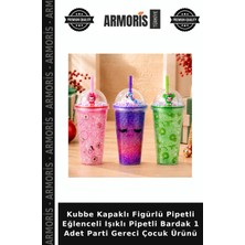 Armoris Kubbe Kapaklı Figürlü Pipetli Eğlenceli Işıklı Pipetli Bardak 1 Adet Parti Gereci Çocuk Ürünü