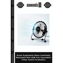 Armoris Siyah Ergonomik Masa Vantilatör Masaüstü Mini USB Fan Taşınabilir Cihaz Yazlık Ferahlatıcı
